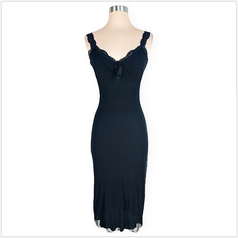 Ann Ferriday Vintage Black Lace Mesh Stretch Pencil Midi Wiggle Bodycon Dress OS - Picture 2 of 5
